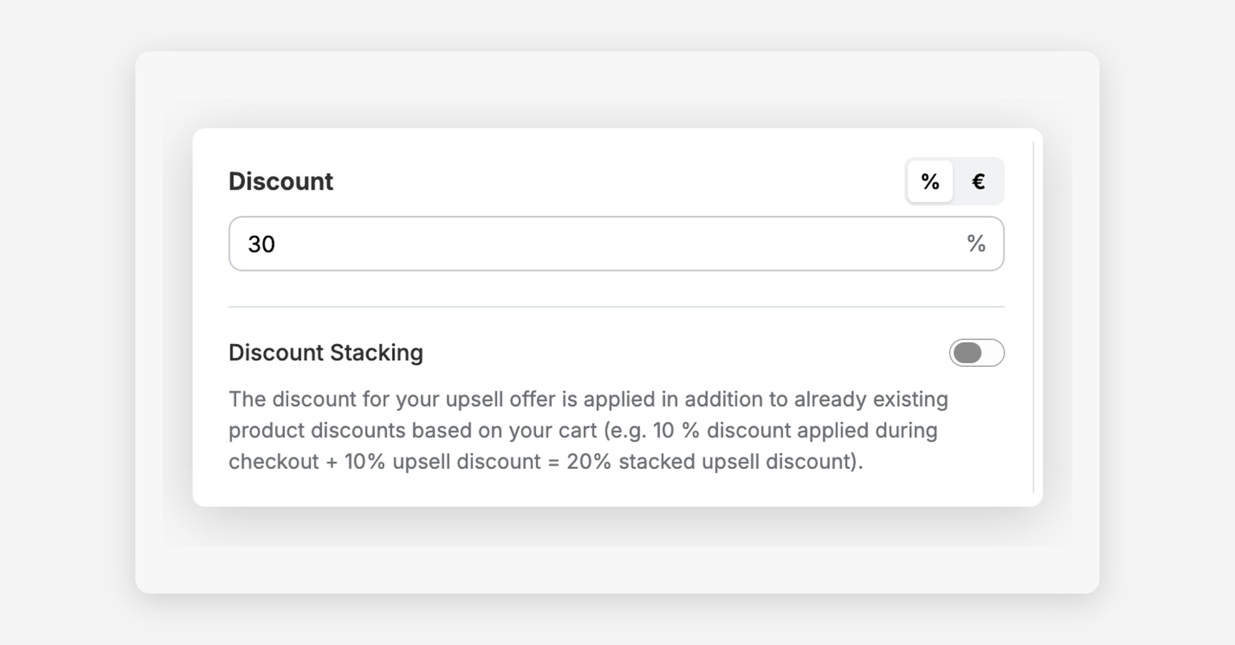 Discount Stacking: Add upsell discounts on top of discounts already applied in cart