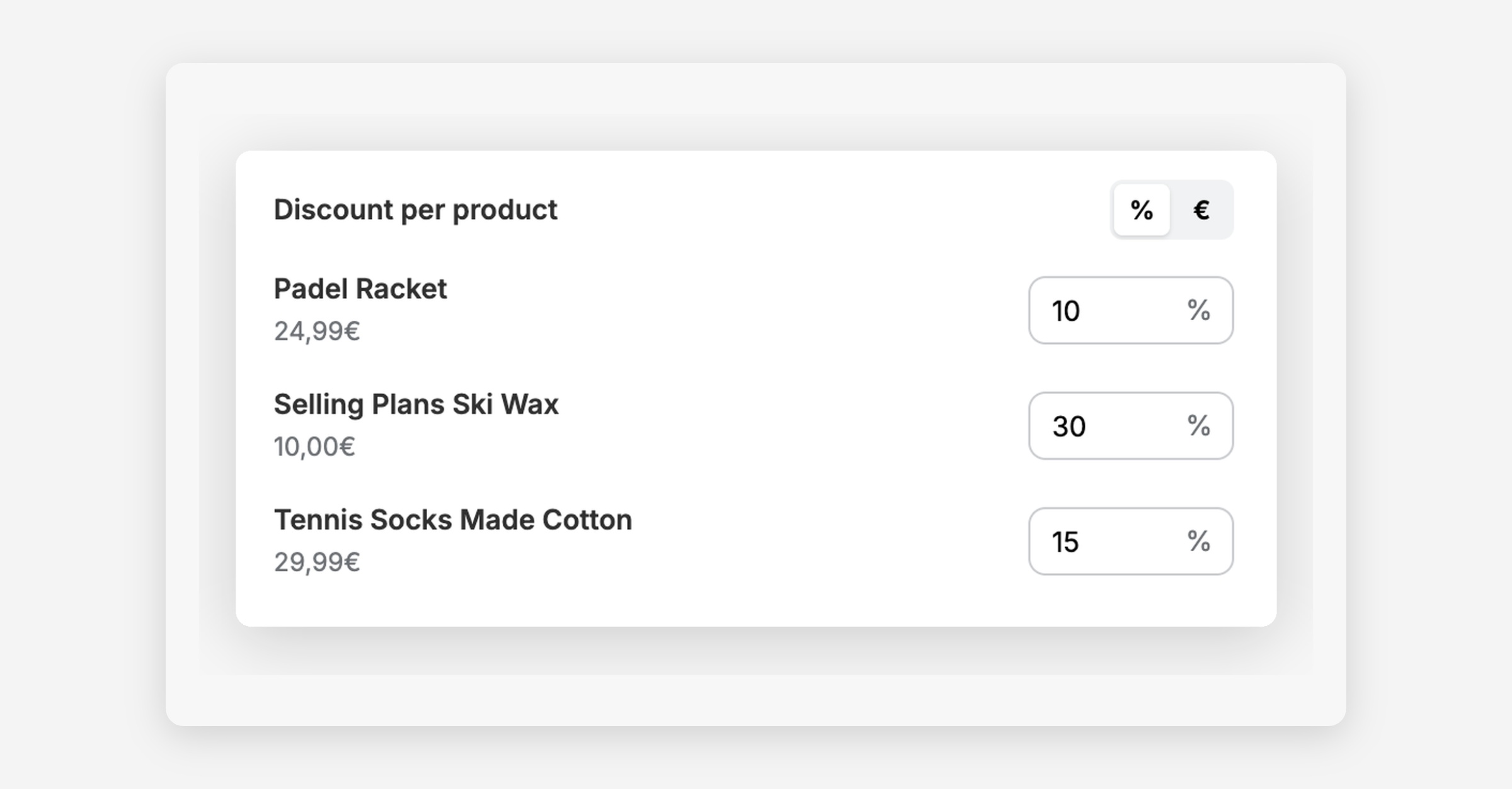 Offer different discounts per product