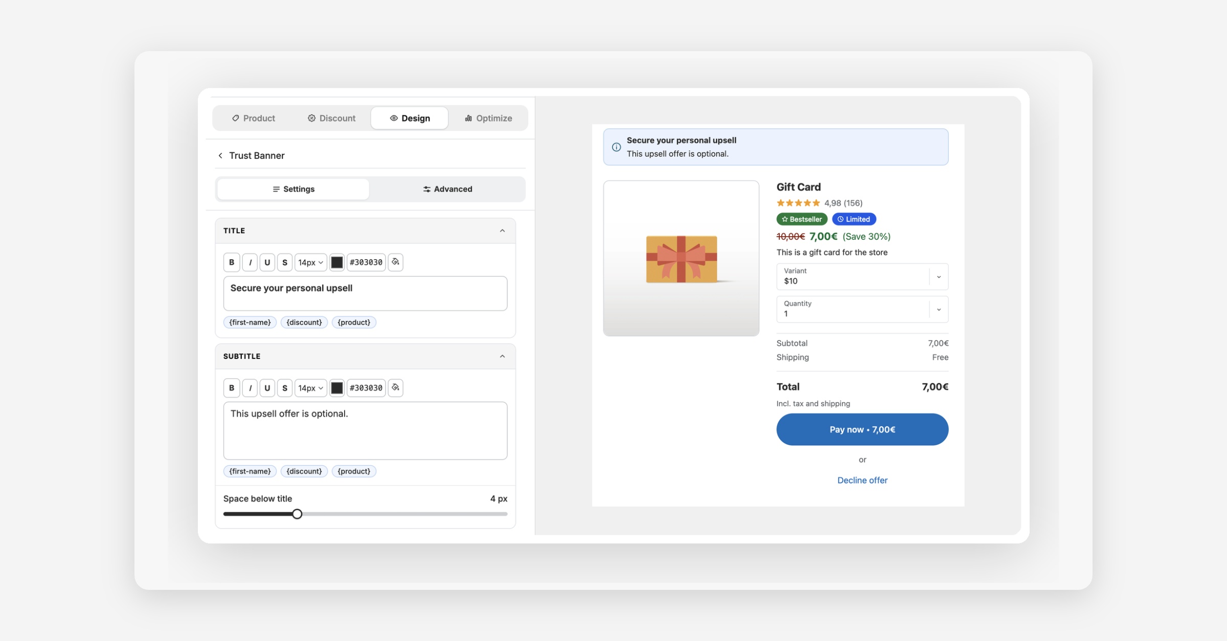 Custom Styling Post Purchase Offer Layout