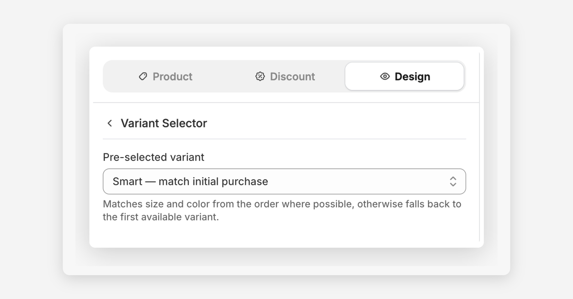 Smart variant match for upsell offers