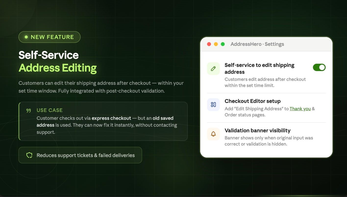 Self-service to edit shipping address after checkout